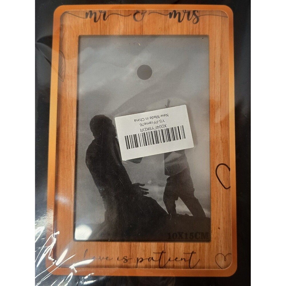 Mr & Mrs Picture Frame Wood - Love Is Patient Newlywed Photo Gift